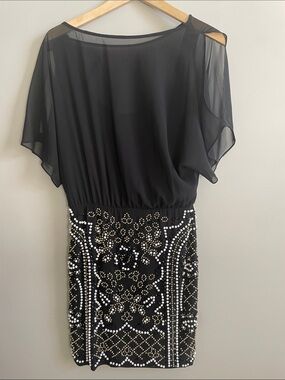 Xscape Black Mini Dress with Gold & Silver Beaded Skirt
